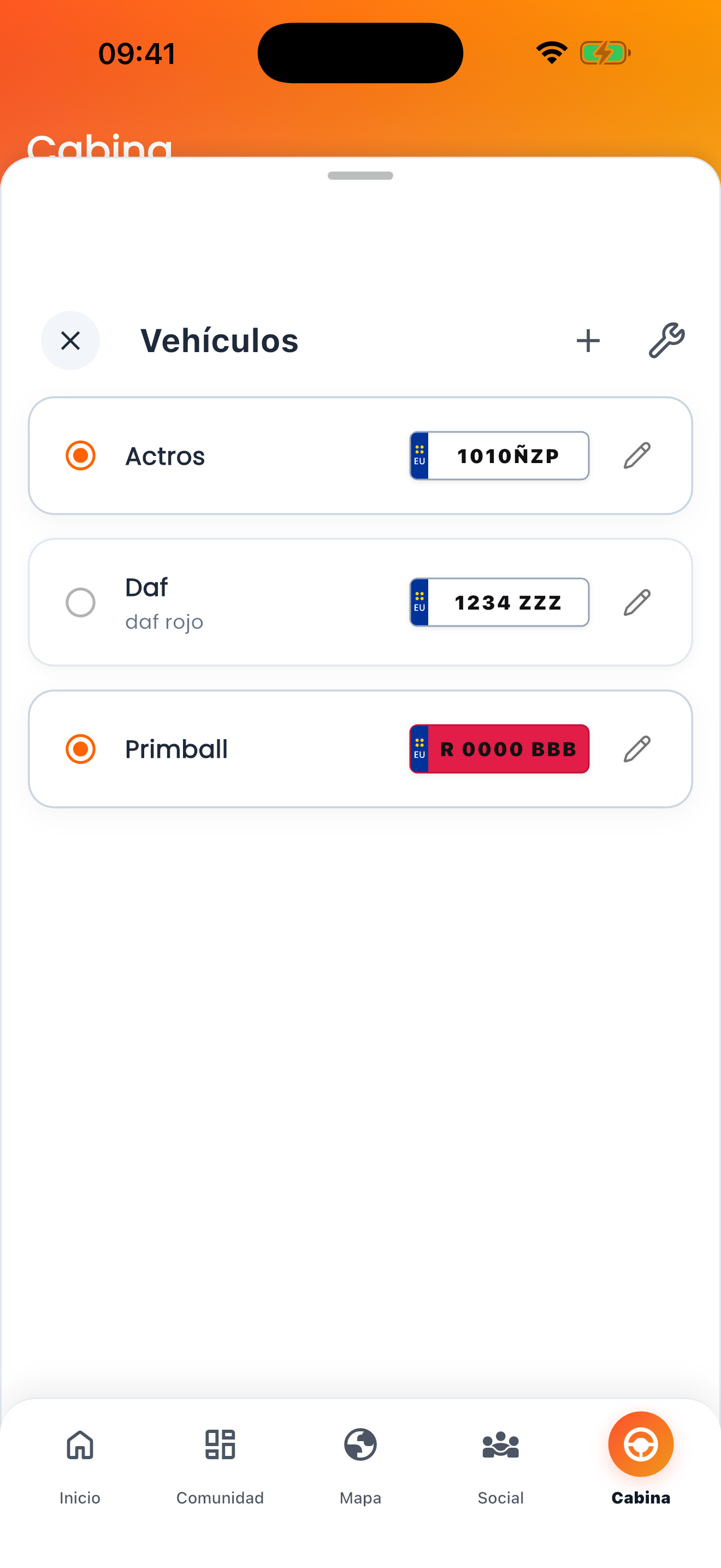 Gestión de vehículos y matrículas en Truckio