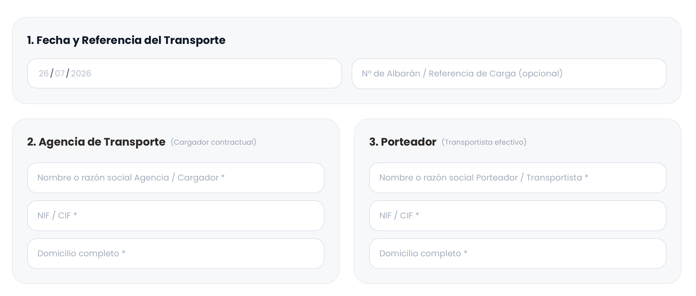 Truckio Web preparando un Documento de Control